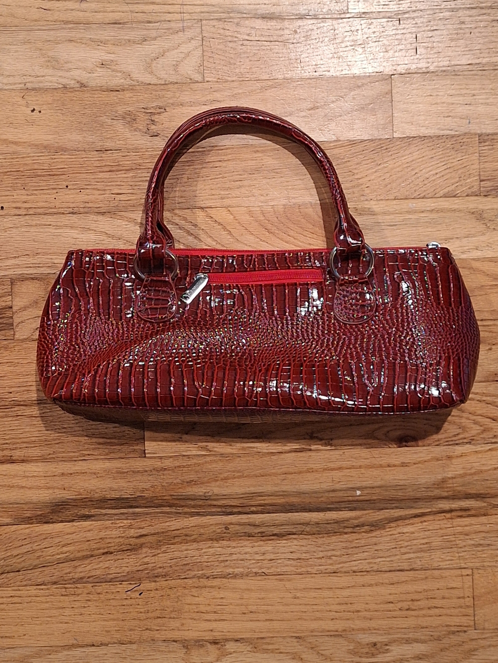 Primeware Red Croc-Embossed Patent Leather Insulated WINE Shoulder Bag